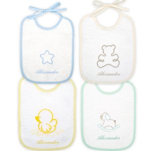 Bavaglini neonato personalizzati Fantasie varie in spugna- 4 pezzi Bimbo