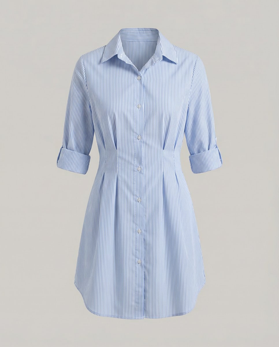 Abito a camicia a righe - azzurro - immagine 3