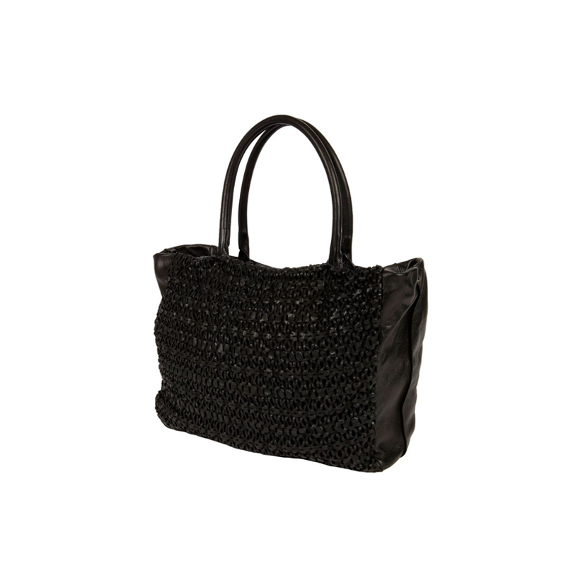 Reptile’s House Borsa a Spalla con Trafori in Pelle Nera con Tracolla - immagine 3